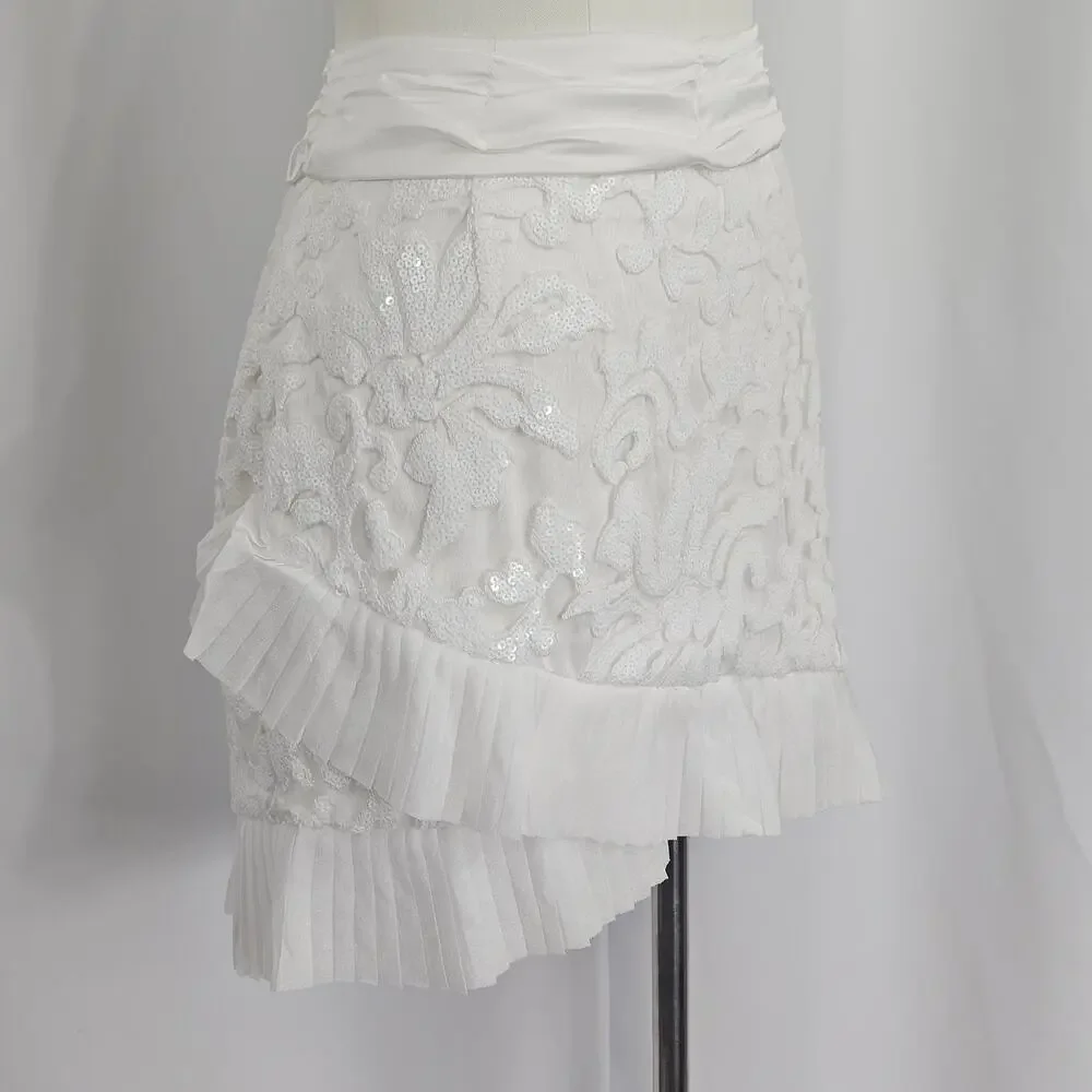 Naked Wardrobe The Statement White Sequin Ruffle Mini Skirt Women's Size M NWOTF - Picture 7 of 15